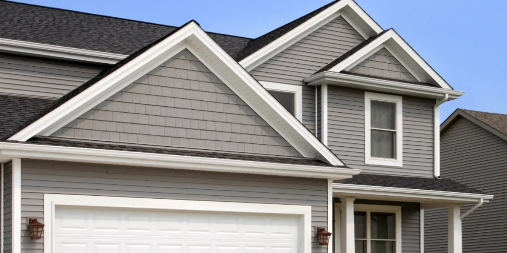 Gray siding on a two-story home showcasing professional siding replacement in Southeast Michigan.